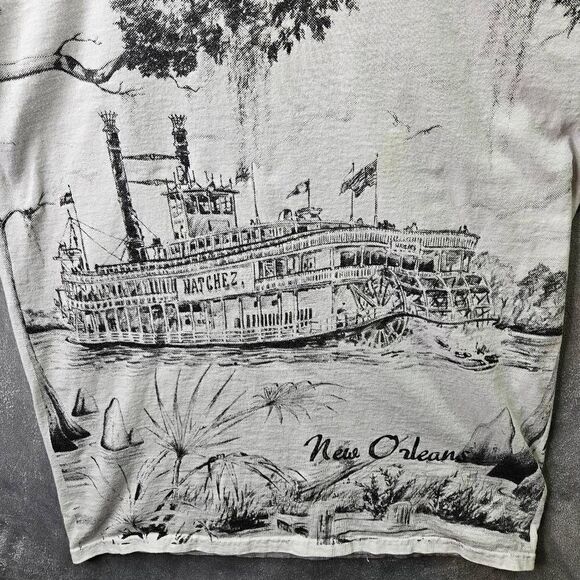 New Orleans Shirt Mens Medium White Bourbon Street All Over Print Graphic Tee - Picture 8 of 10